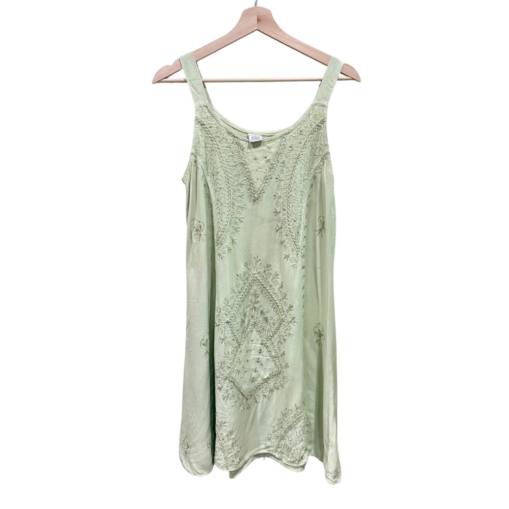 Coconut Lane Sage Green Embroidered Sequin Rayon Mini Dress One Size